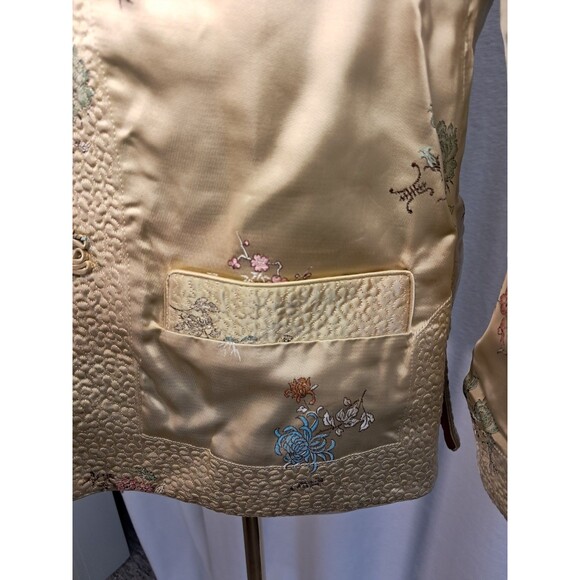 Solz Squirrel Size S Reversible Asian Silk Jacket Embroidered Floral Gold Red - Picture 5 of 12